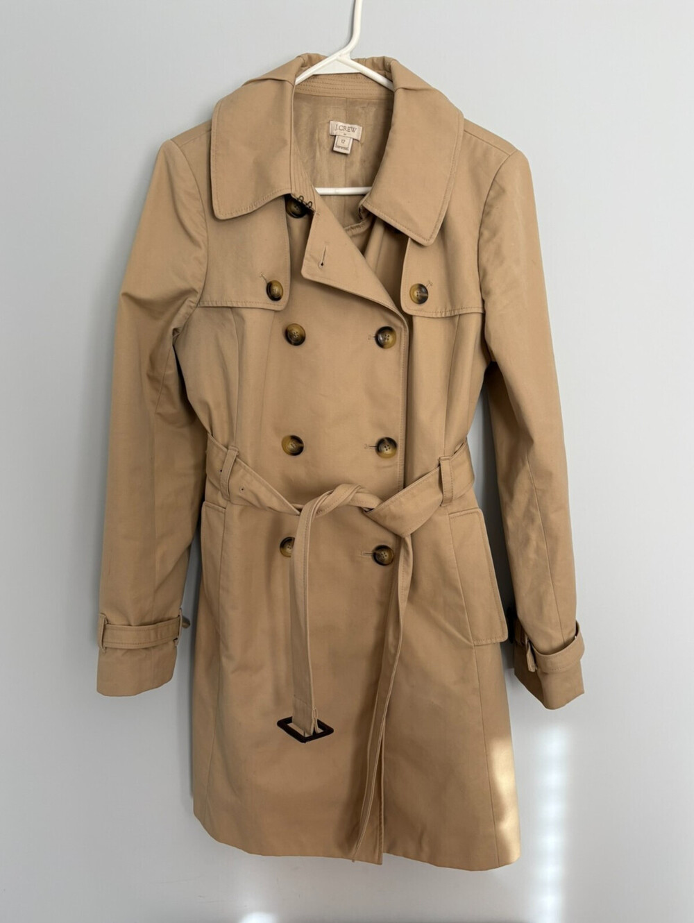 Women’s J Crew Double Breasted Trench Coat Size 12 Tan